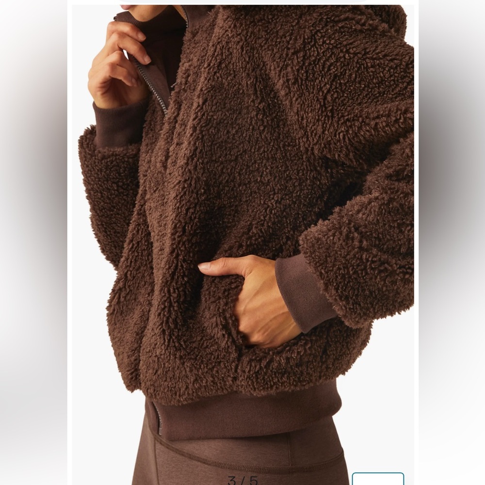 Beyond Yoga faux shearling hoodie jacket espresso size XL - Picture 3 of 10